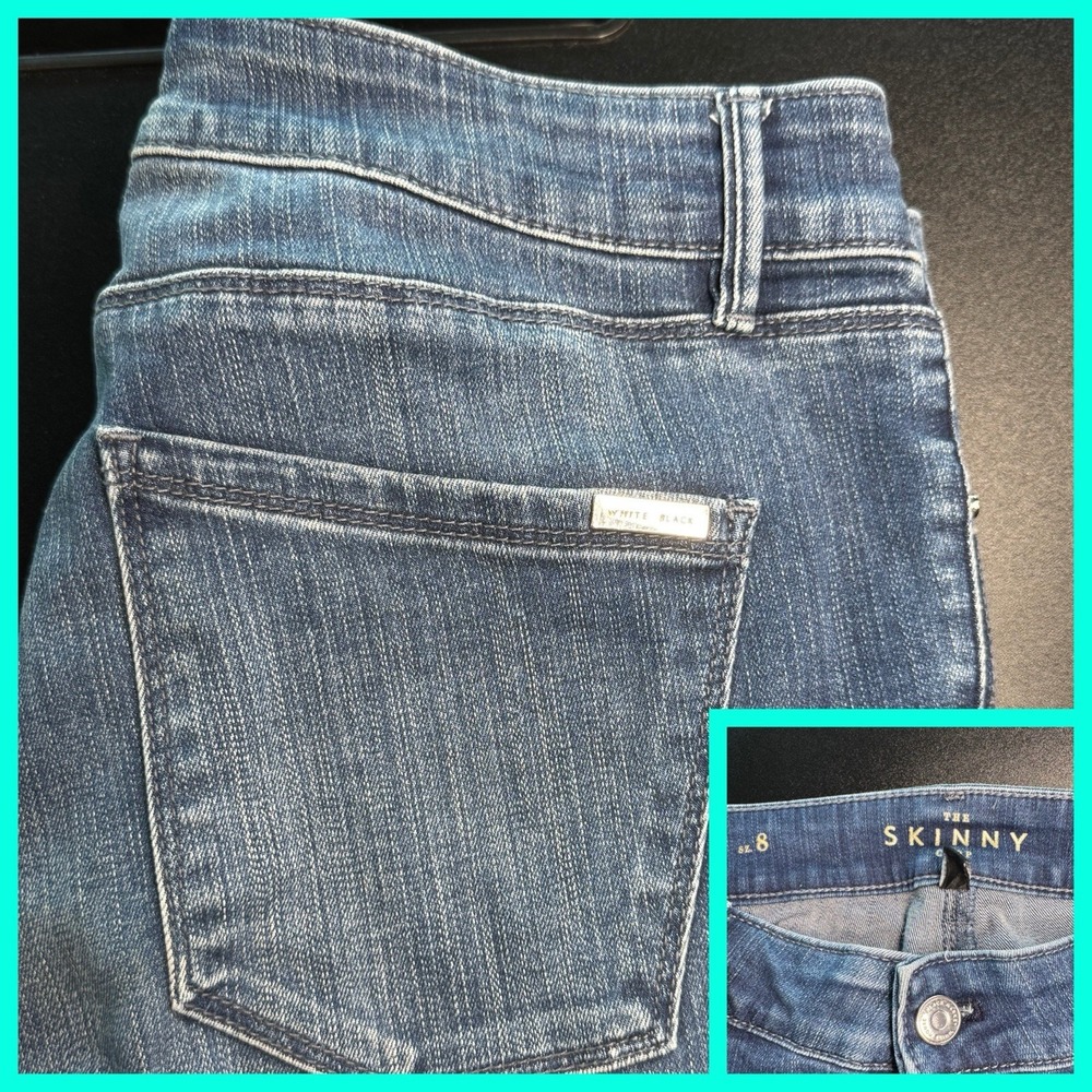 White House Black Market Skinny Jeans Women 8 Blue Floral Embroidered‎ Tulip Hem